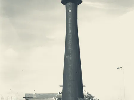 The cast iron Matagorda Island Lighthouse standing over the keeper's house