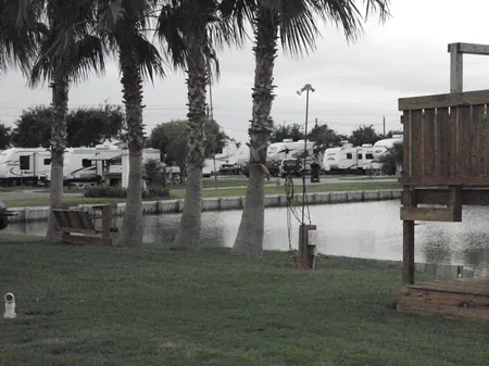RV sites along the pond under the palms